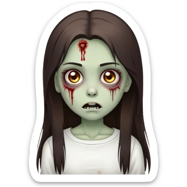 cute girl zombie with long dark brown straight hair and a white top sticker