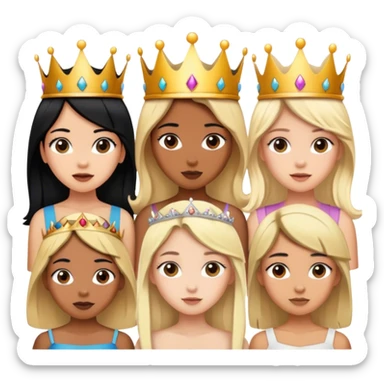 Black hair, dark brown hair tan girl, and blonde girl with crowns sticker