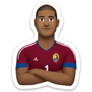 salomon rondon wearing Venezuela red wine adidas t-shirt and holding FIFA world cup sticker