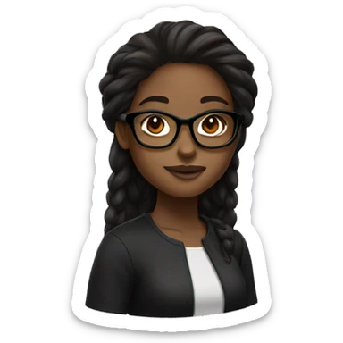 a black girl with long brown hair and black glasses sticker