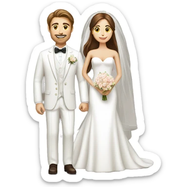 Groom with white suit and bride with long brown hair sticker