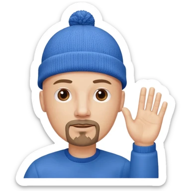 White bald with regular goatee hand raised blue knit cap sticker