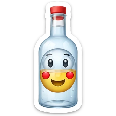 A bottle of vodka emoji in the style of Apple emoji with a window. sticker