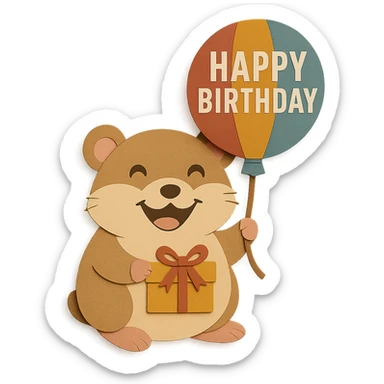 Add a ribbon to the gift box the hamster is holding, matching the paper-craft style and color palette sticker