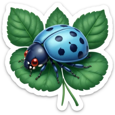  cute blue lady bug on leaf sticker