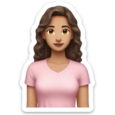 hispanic pretty girl with brown hair and light fair pale skin in pink shirt coquette aesthetic  sticker