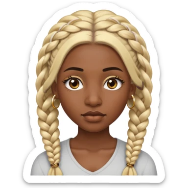 A dark-skinned woman with long blonde hair styled into two thick braids. She has large golden-brown eyes and arched eyebrows. Her face is decorated with piercings: a silver eyebrow ring, a nose stud, and a lip ring. sticker
