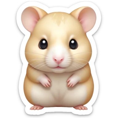 Cinematic Noble Cream Hamster Portrait Emoji, Poised and regal, with a tiny, compact build and a smooth, pristine cream coat, deep-set soulful dark eyes, Simplified yet sharp and sophisticated features, highly detailed, glowing with a soft, dignified glow, high shine, intelligent and energetic, stylized with an air of miniature elegance, focused and attentive, soft glowing outline, capturing the essence of a watchful and confident rodent, so majestic it feels as though it could scurry out of the screen with effortless authority! sticker