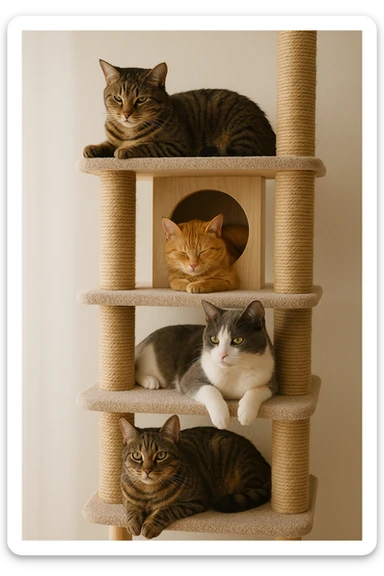 cats relaxing in a vertical playhouse sticker