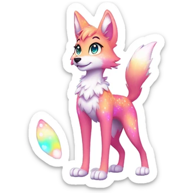 Anthro Colorful Shiny Fionbri-Falvie-sparkle-wolf-sona with neon spots full body sticker