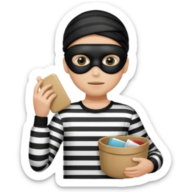 Thief emoji with striped black and white shirt eyemask and thief stuff sticker