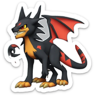 Cool Edgy Litten-Garchomp-Houndoom-Luxray Fakémon Digimon with Edgy markings, full body, outlined sticker