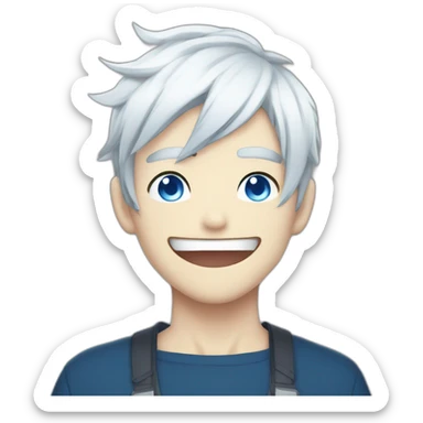 Anime boy with white hair and blue eye with evil laugh sticker