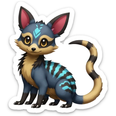 Rare exotic cute epic aesthetic gothic colorful Salandit-Eevee-Civet-species-Fakemon-hybrid-creature, with markings, full body sticker