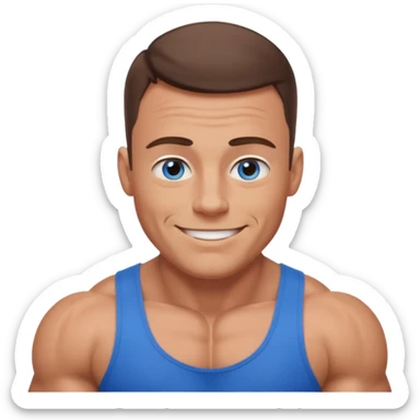 dad with very short shaved brown hair and blue eyes emoji with big muscles sticker