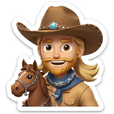 clash-of-clans-aesthetic_-cinematic-playful-cowboy-portrait-emoji, head-tilted with a roguish, cheeky grin and twinkling eyes, featuring a rugged, spirited build with a wide-brimmed cowboy hat and a weathered bandana on tan skin, riding a powerful galloping horse with dynamic flowing mane, reins gripped firmly in one hand and a lasso in the other, as dust swirls behind them in a vast desert landscape. sticker