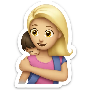 Blonde little girl hugging brunette mom sticker
