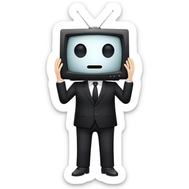 A creature wearing a black suit witty a tv instead of a face  sticker