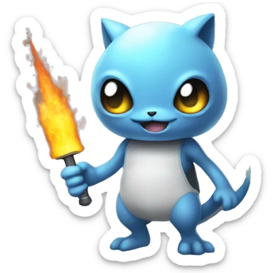 hydrogen element as a pokemon style creature with a weapon sticker