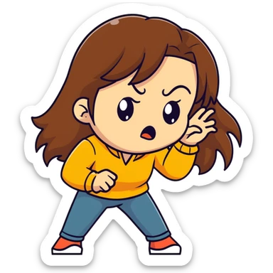 a brown hair girl with long ish hair having both hands around her neck and moving her head forward and back angrily  sticker