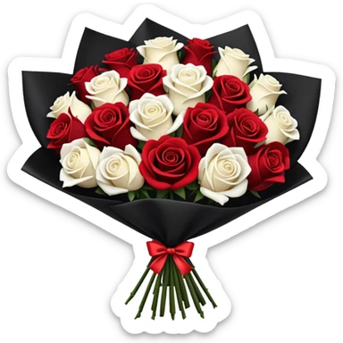 White rose and red rose bouquet with black paper  sticker