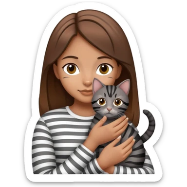 tan brown hair girl holding two black and grey striped cats sticker