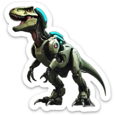 Tyrannosaurus Mech Warrior，full body，upward view，cyberpunk style sticker