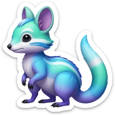 Iridescent Neon Green-Cyan-Blue-Purple-gradients Minccino-Numbat-Sergal-fusion-hybrid-animal-creature, full body sticker