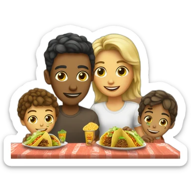 White gay couple with three Mexican child eating tacos sticker
