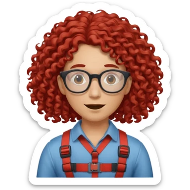 bungee jumping face only with hair flying red long curly hair and glassess sticker