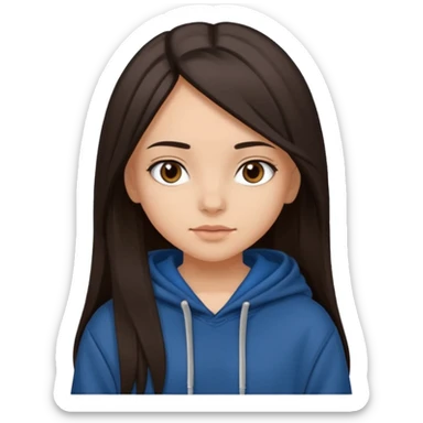 Can you make a girl with dark brown eyes with dark brown hair straight long hair with fully body with a black hoodie and blue baggy jeans sticker