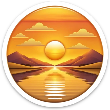 A 3D cartoon sunset over an estuary, golden reflection on calm water, scenic and peaceful, Memoji-style. sticker