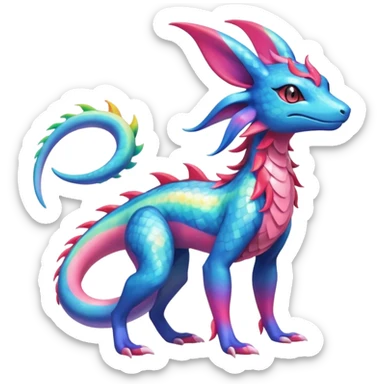 Rainbow Scaley Exotic Salandit-Aurorus-Sylveon-Suicune-Fakémon-hybrid-creature (full body) sticker