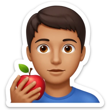I want you to create an emoji of a spanish sergeant,  He should be a young guy with dark brown hair, brown eyes, his skin color like he’s tan and he’s eating an apple  sticker