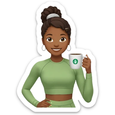A black woman drinking a coffee dressed in a Lululemon co-ord green fit sticker