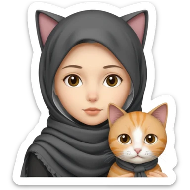 veiled girl with a dark gray scarf and a cat beside her sticker