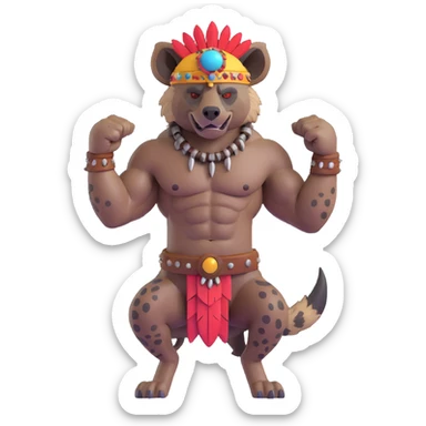 A native strong buff hyena with war bonnet flexing posing full body  sticker