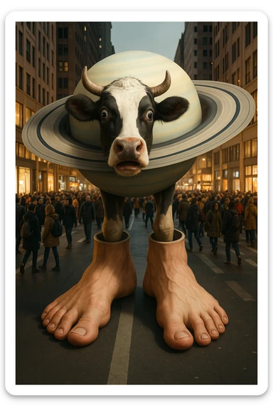 Change the cow's face to a surprised expression while keeping the image quality and style the same as the original image. sticker