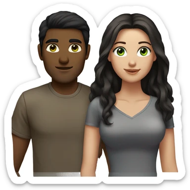 couple woman dark brown hair green eyes and man black hair brown eyes sticker