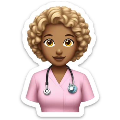 Light skin nurse with curly hair in pink scrubs sticker