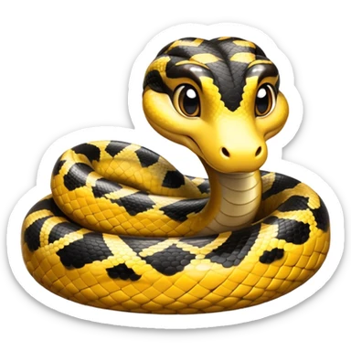 cinematic-cute-anaconda-portrait-emoji,-head-tilted-playfully-and-inquisitively,-with-a-sleek,-shimmering-body-adorned-with-detailed-scale-sriped patterns-and-round,-sparkling-eyes-full-of-wonder,-simplified-yet-irresistibly-adorable-features sticker