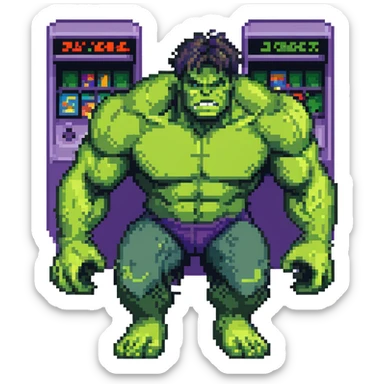 Bruce Banner to Hulk transformation, arcade game style animation frames sticker