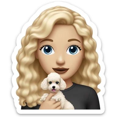 woman with  blonde hair and blue eyes is holding a cream poodle  sticker