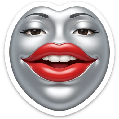 A seductive pair of slightly parted lips emoji made of liquid silver chrome, smooth glossy metallic surface, soft sensual curves, subtle reflections, luxury sexy aesthetic, minimal iOS emoji style, centered composition, clean white background, soft studio lighting, no text sticker