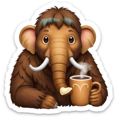 A mammoth who drinks a hot chocolate sticker