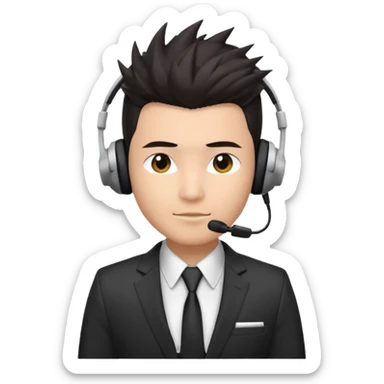 asian man headset suit face only spikey hair in front dark hair gay shirt sticker