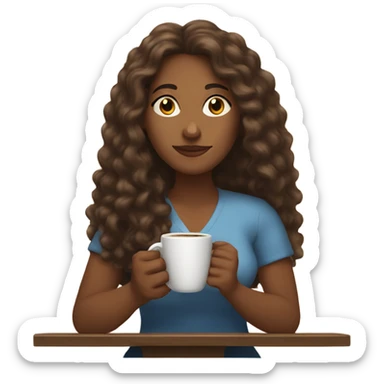 Brown woman with curly long hair reading the Bible while holding a cup of coffee sticker