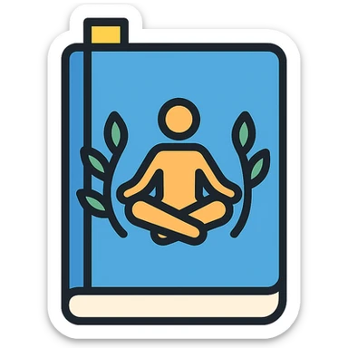 blue journal with yoga pose silhouette and leafy accents, calming fitness vibe sticker