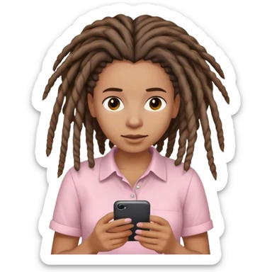 Medium brown woman with dreadlocks in Light pink shirt texting sticker