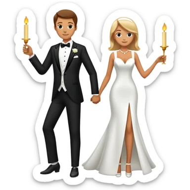 Man and woman sneaking into wedding ceremony together, tiptoeing, both smoking joints, full body view sticker